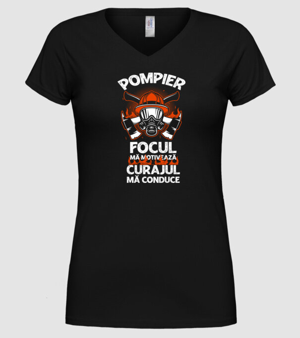 Focul mă motivează, curajul mă conduce Pompier model negru pe tricou