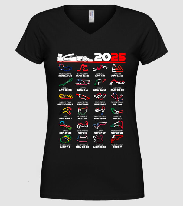 F1 calendar 2025 Negru model negru pe tricou