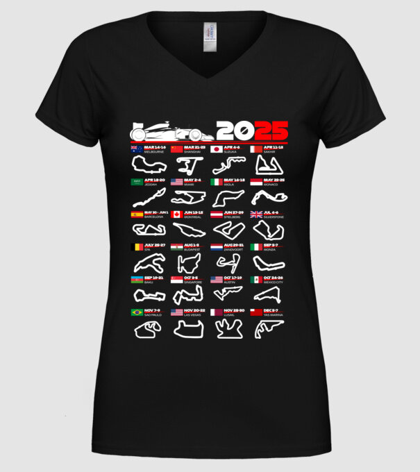 F1 calendar 2025 negru model negru pe tricou