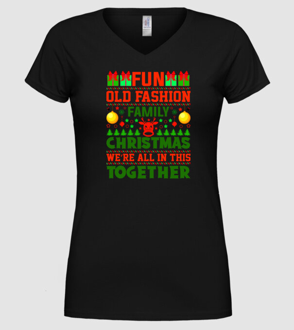 fun old fashion family christmas model negru pe tricou