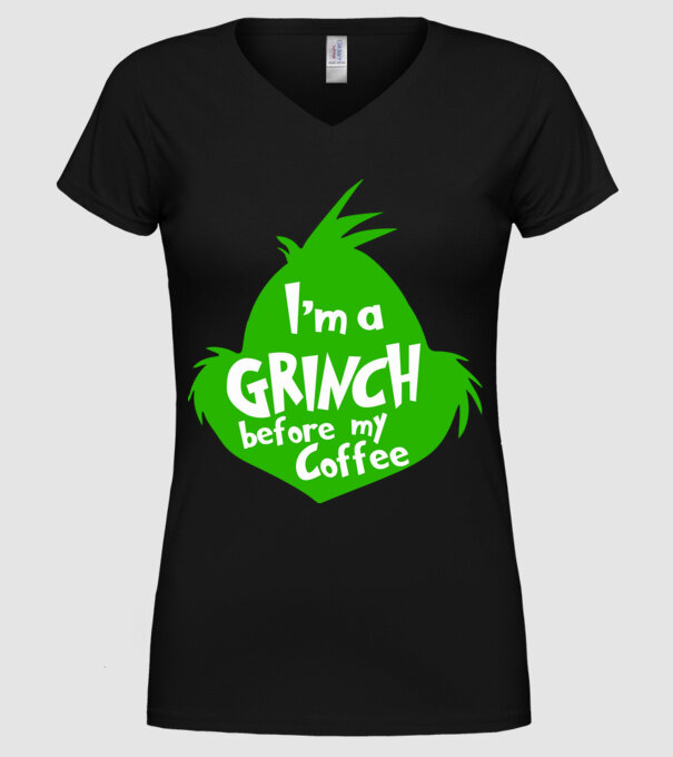 Grinch before coffee model negru pe tricou