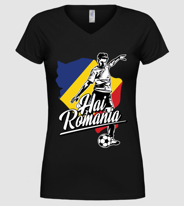 Hai romania fotbal model negru pe tricou