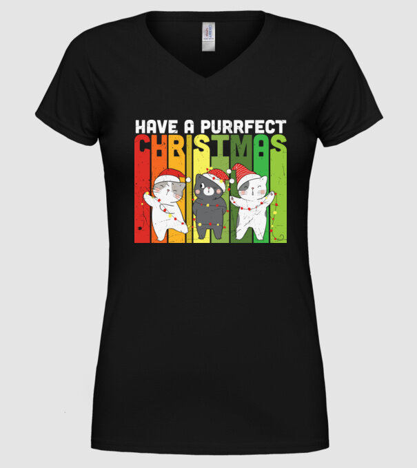 Have a purrfect christmas model negru pe tricou
