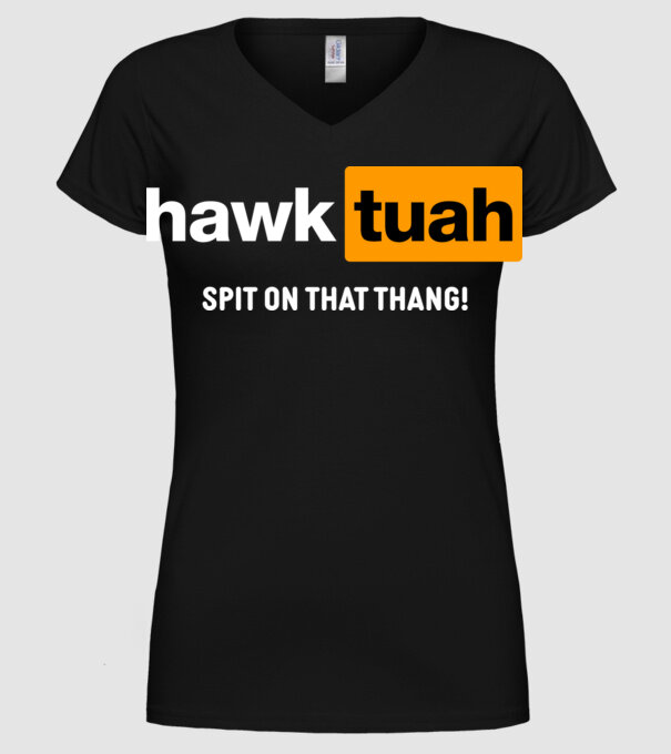 hawk tuah pornhub mix model negru pe tricou