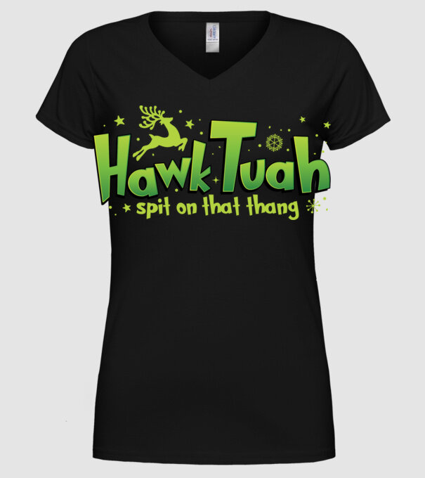 Hawk tuah xmas model negru pe tricou