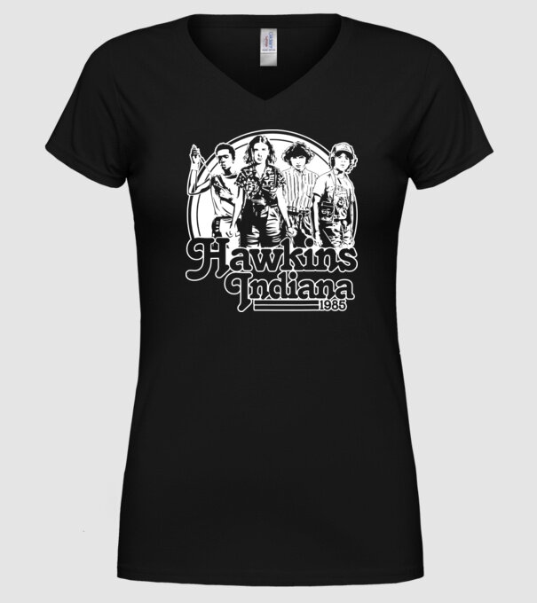 hawkins indiana stranger things2 model negru pe tricou