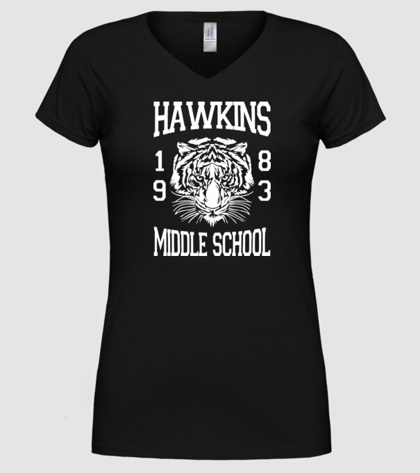 hawkins middle school 83 white model negru pe tricou
