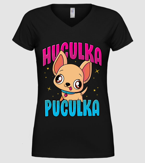 Huculka Puculka chivava model negru pe tricou