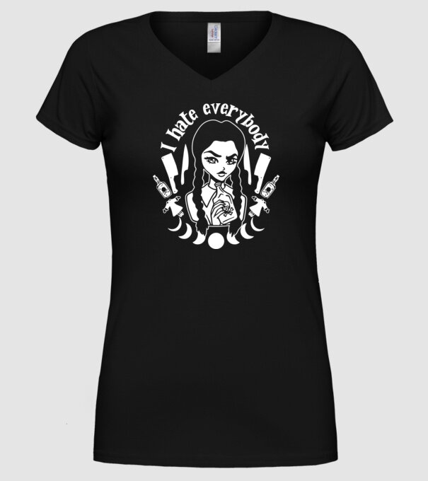 I hate everybody cartoon model negru pe tricou