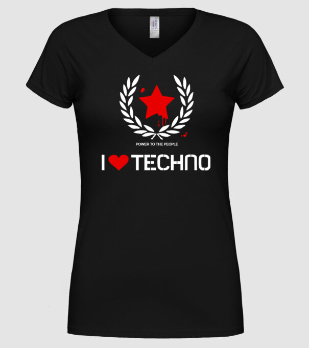 I love techno model negru pe tricou