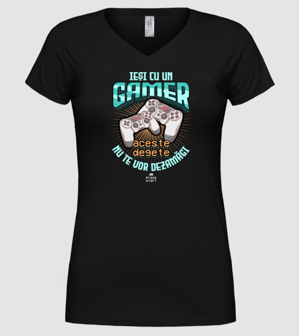 Ieși cu un gamer - aceste degete nu te vor dezamăgi model negru pe tricou