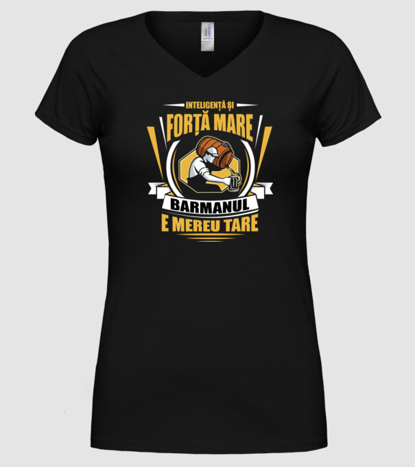 Inteligență și forță mare, barmanul e mereu tare model negru pe tricou