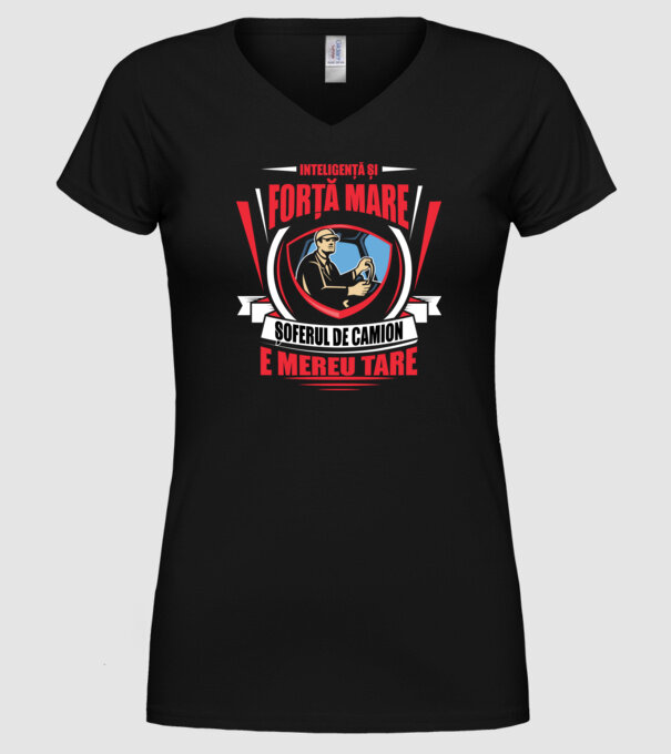 Inteligență și forță mare, șoferul de camion e mereu tare model negru pe tricou