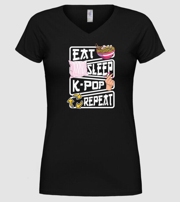 K-POP EAT SLEEP model negru pe tricou