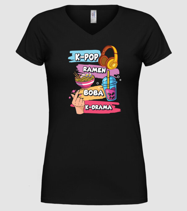 K-POP RAMEN BOBA K-DRAMA model negru pe tricou