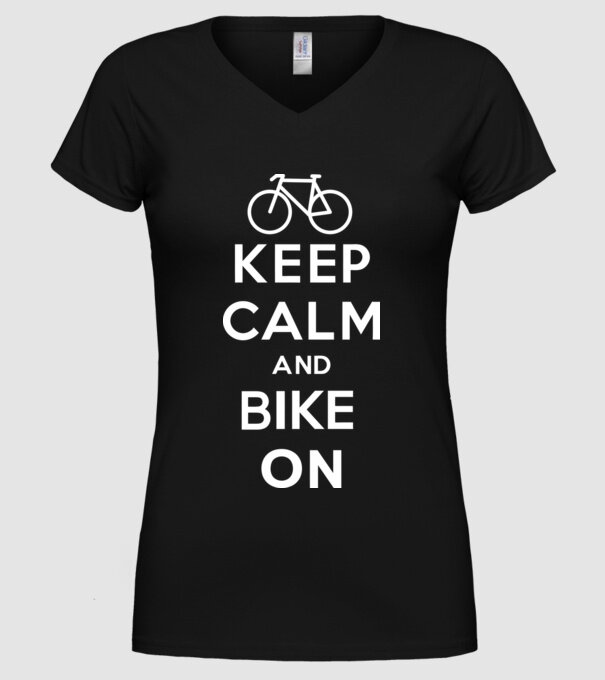 Keep calm and bike on model negru pe tricou
