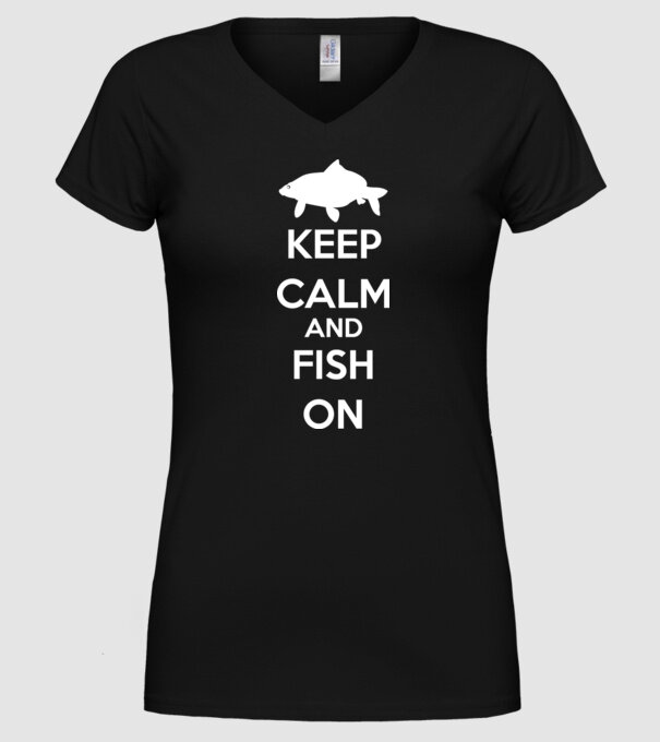 Keep calm and fish on model negru pe tricou