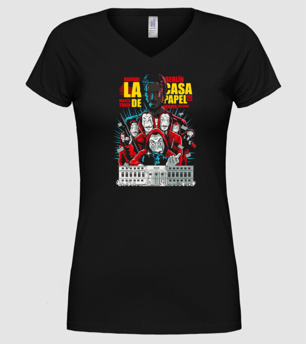 La casa de papel ilutración model negru pe tricou