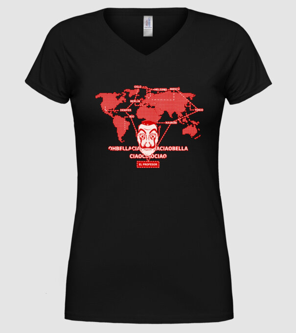 la casa de papel map model negru pe tricou