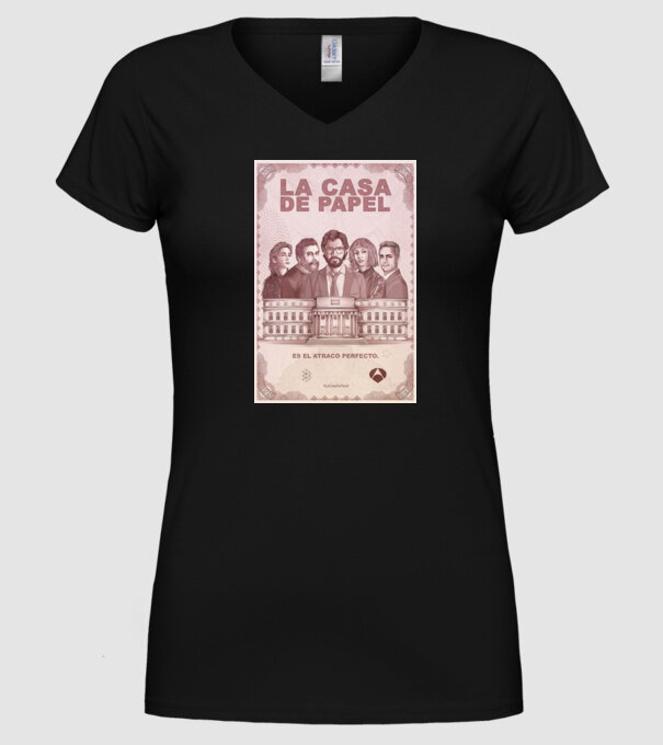 la casa de papel poster model negru pe tricou