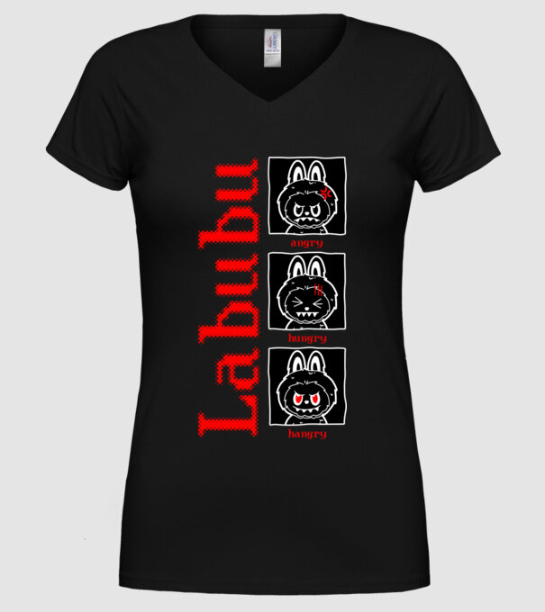 Labubu moods model negru pe tricou