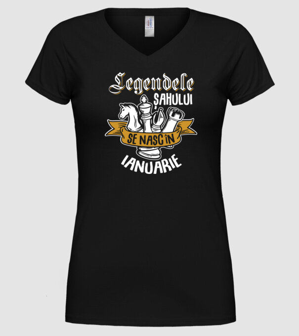 Legendele șahului se nasc în ianuarie model negru pe tricou