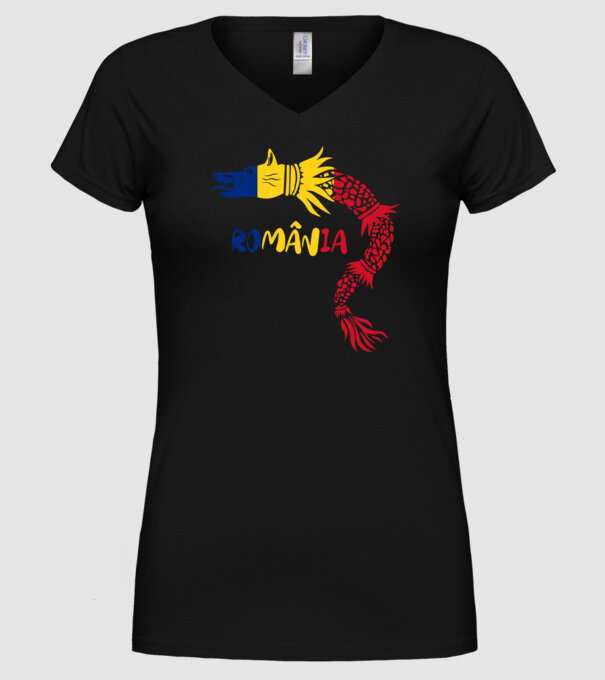 Lupul dacic model negru pe tricou
