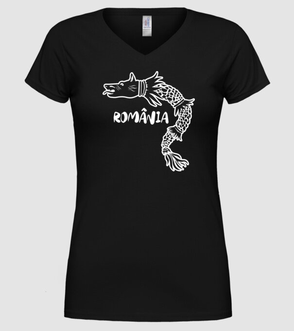 Lupul dacic alb model negru pe tricou