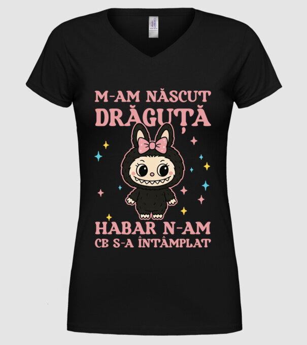 M-am născut drăguță model negru pe tricou