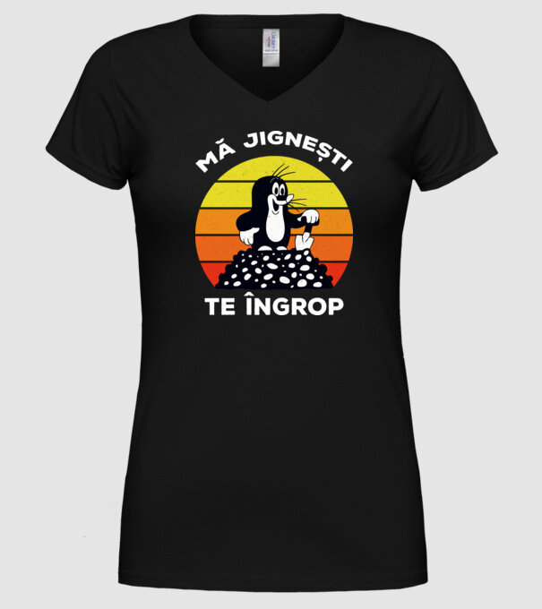 mă jignești, te îngrop model negru pe tricou