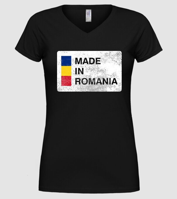 made in romania model negru pe tricou