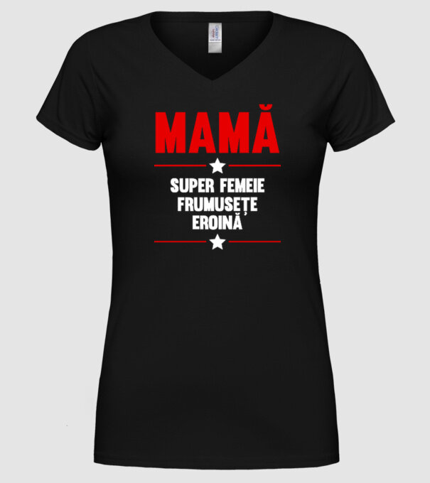 mamă, super femeie, frumusețe, eroină model negru pe tricou