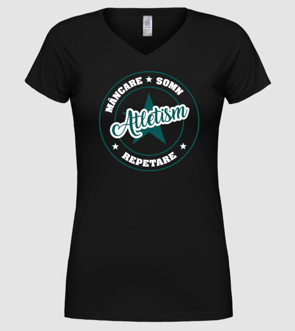 mâncare somn repetare ATLETISM model negru pe tricou