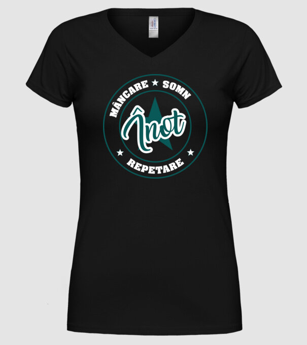 mâncare somn repetare ÎNOT model negru pe tricou