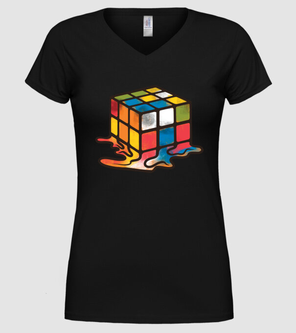 Melted Rubik model negru pe tricou