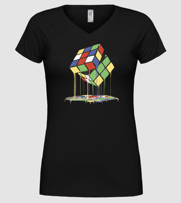 Melting Rubik cube model negru pe tricou