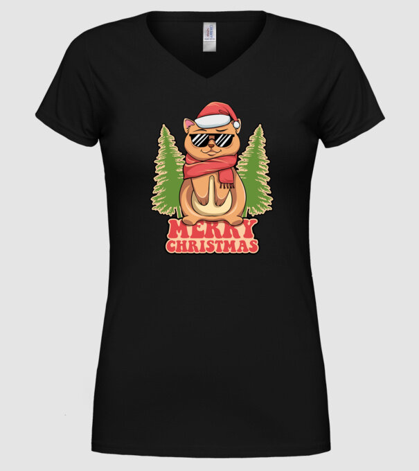 Merry christmas cat model negru pe tricou