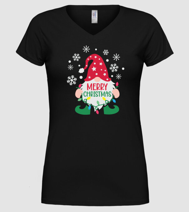 Merry christmas gnome model negru pe tricou