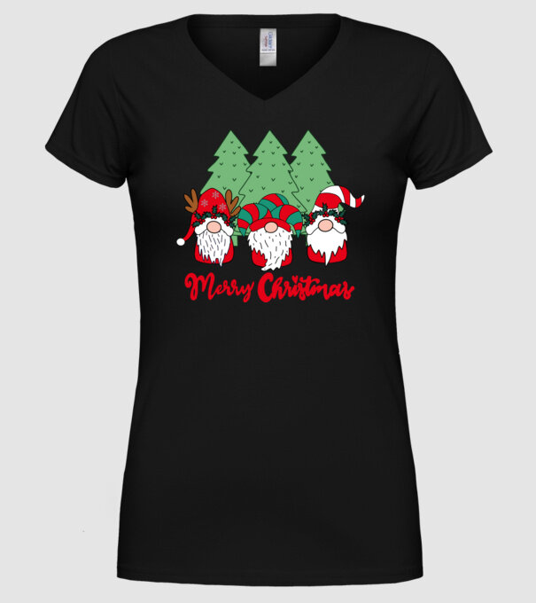 Merry christmas gnomes model negru pe tricou