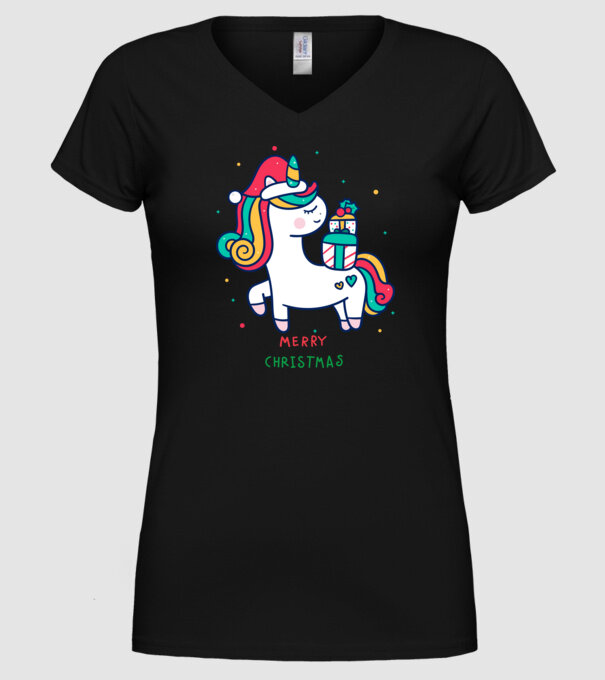 merry christmas unicorn model negru pe tricou