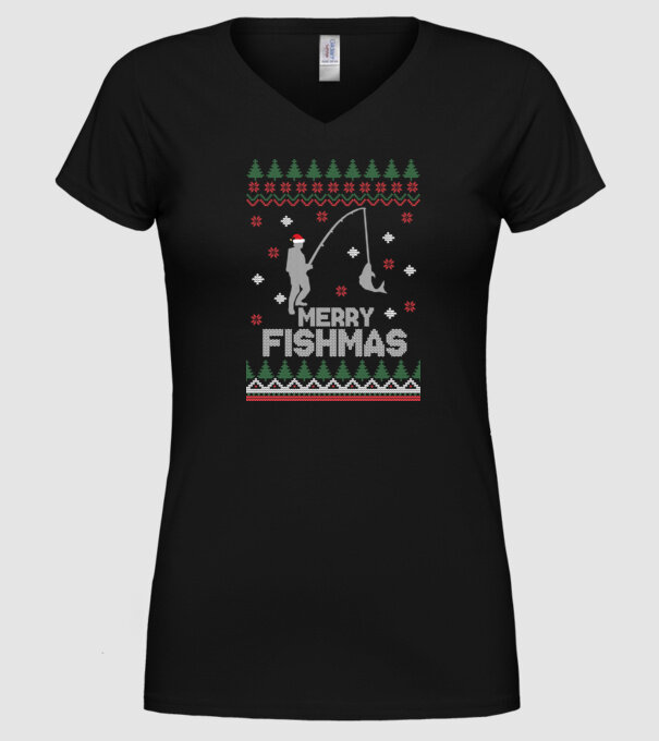Merry Fishmas model negru pe tricou