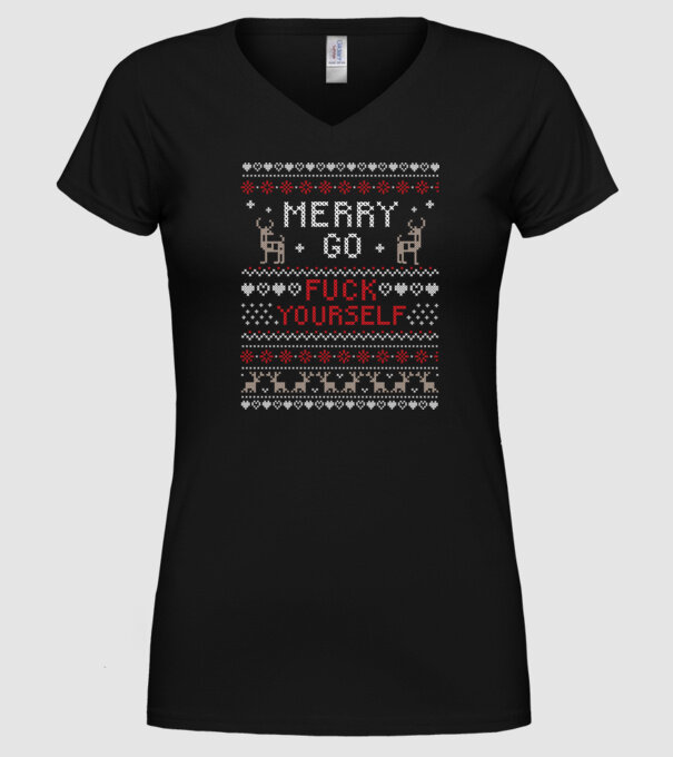 Merry go f-ck yourself model negru pe tricou