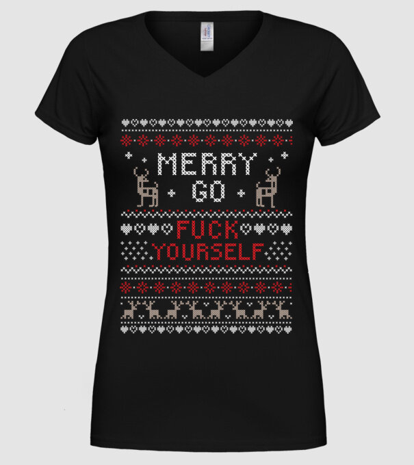 Merry go fuck yourself model negru pe tricou