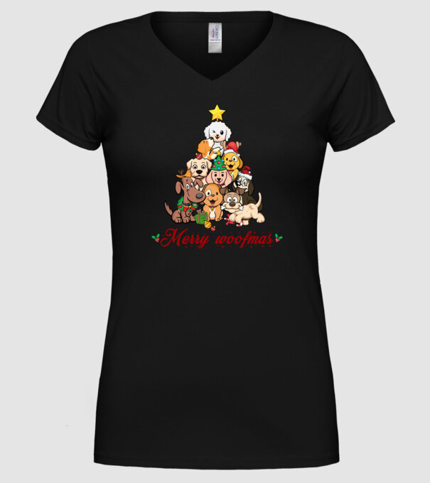 Merry woofmas model negru pe tricou
