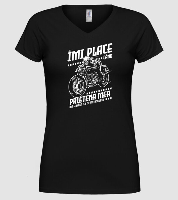 îmi place când prietena mea mă lasă să ies cu motocicleta model negru pe tricou