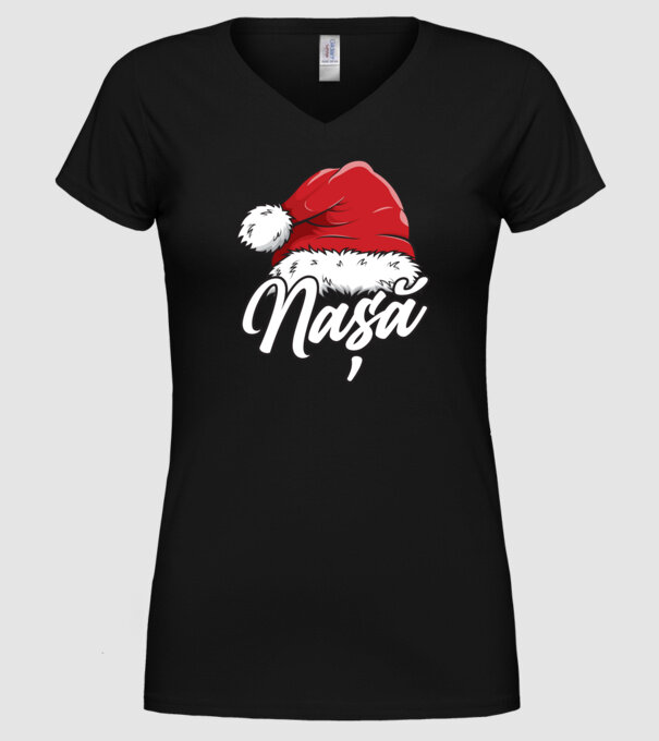 nașă Santa Hat model negru pe tricou