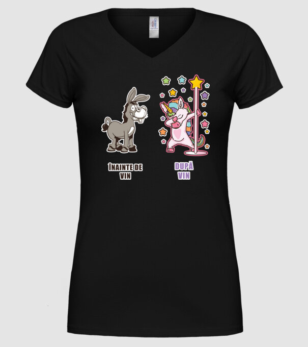 Înainte de vin - După vin model negru pe tricou