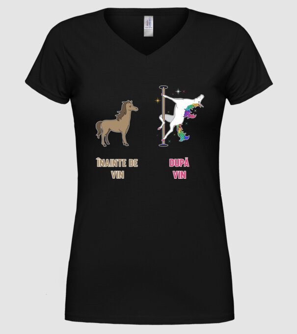 Înainte de vin - După vin model negru pe tricou