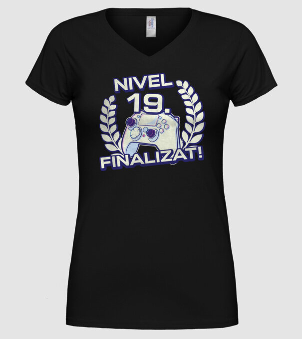 Nivel 19 finalizat! model negru pe tricou