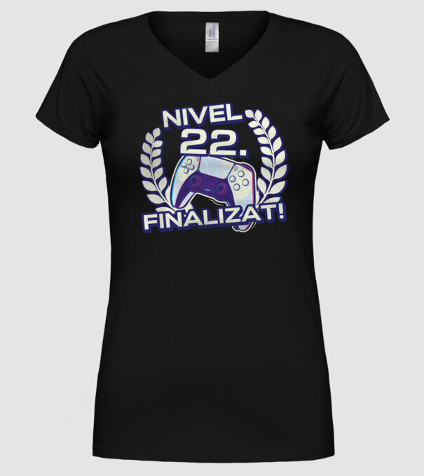 Nivel 22 finalizat! model negru pe tricou